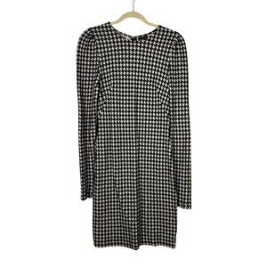 Who What Wear Black White Houndstooth Back Zip Long Sleeve Dress Size S Tailored